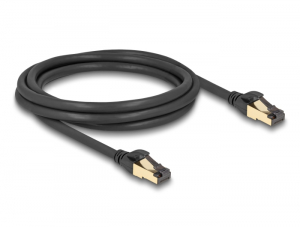 Delock RJ45 h&aacute;l&oacute;zati k&aacute;bel Cat.6A apa - apa S/FTP fekete 2 m - Cat.7 nyers k&aacute;bellel, mely alkalmas bel- &eacute;s k&uuml;lt&eacute;ri haszn&aacute;latra (80249)