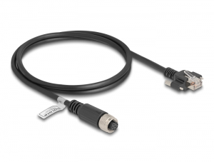 Delock M12 kábel A-kódú 8 tűs anya - RJ45 apa csavarokkal Cat.5e FTP 1 m hosszú fekete (80423)