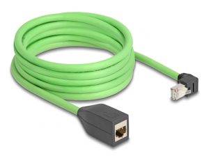 Delock RJ45 h&aacute;l&oacute;zat bőv&iacute;tő k&aacute;bel Cat.6A apa lefel&eacute; n&eacute;ző csatlakoz&oacute;dug&oacute;val - anya SF/UTP alkalmas k&aacute;belvezető l&aacute;ncokhoz PUR (TPU) 5 m z&ouml;ld (80888)
