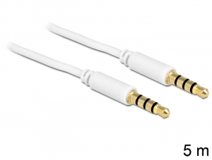 Delock sztereó kábel 3.5 mm 4 pin csatlakozó > csatlakozó, 5 m, fehér (83443)