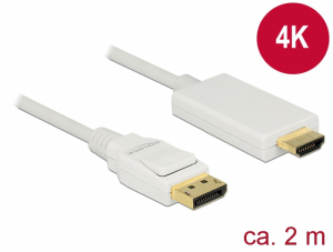Delock Kábel Displayport 1.2 dugó > High Speed HDMI-A dugó passzív 4K 2 m fehér (83818)