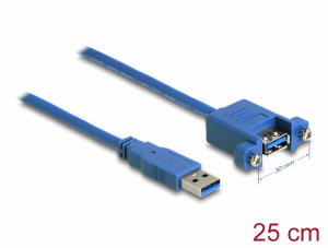 Delock K&aacute;bel, USB 3.0-s A t&iacute;pus&uacute; bementi csatlakoz&oacute;s > USB 3.0-s A-t&iacute;pus&uacute; csatlakoz&oacute;h&uuml;vely, panelr&ouml;gz&iacute;t&eacute;s, 25 cm (86994)
