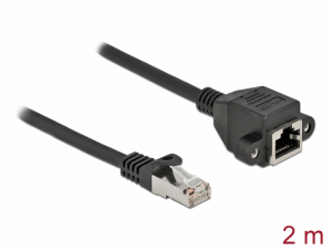 Delock H&aacute;l&oacute;zat bőv&iacute;tő k&aacute;bel S/FTP RJ45 apa - RJ45 anya Cat.6A, 2 m hossz&uacute;, fekete (87002)