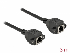 Delock H&aacute;l&oacute;zat bőv&iacute;tő k&aacute;bel S/FTP RJ45 anya - RJ45 anya Cat.6A, 3 m hossz&uacute;, fekete (87011)
