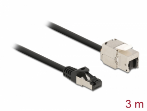 Delock K&aacute;bel RJ45 apa - Keystone modul RJ45 anya Cat.6A, 3 m hossz&uacute;, fekete (87029)