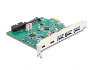 Delock USB 5 Gbps sebess&eacute;gű PCI Expressz x1 k&aacute;rtya - 3 db. k&uuml;lső &Aacute;-t&iacute;pus&uacute; + 2 db. k&uuml;lső USB Type-C  anya &eacute;s 1 db. belső 19 tűs USB tűfejes apa (90109)