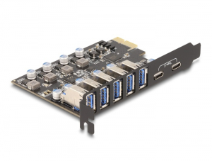 Delock USB 5 Gbps sebess&eacute;gű PCI Expressz x1 k&aacute;rtya - 5 db. k&uuml;lső &Aacute;-t&iacute;pus&uacute; + 2 db. k&uuml;lső USB Type-C  anya (90346)