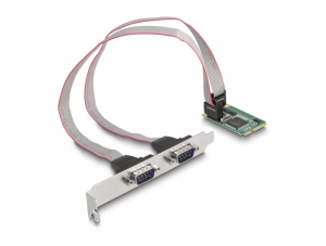 Delock Mini PCIe k&aacute;rtya teljes m&eacute;ret - 2 x Soros RS-232 D-Sub 9 tűs (95273)