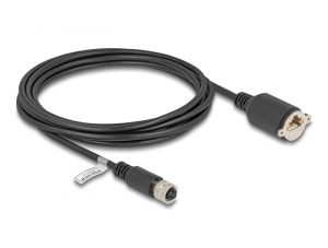 Delock M12 k&aacute;bel D-k&oacute;d&uacute; 4 tűs anya - RJ45 anya Cat.5e FTP install&aacute;l&aacute;s&aacute;hoz 3 m, fekete (80454)