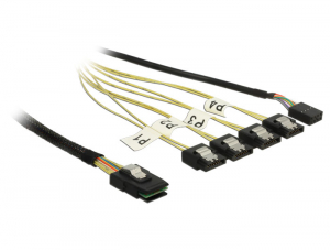 Delock K&aacute;bel Mini SAS SFF-8087 > 4 x 7 tus SATA ford&iacute;tott + oldals&aacute;v, 1 m (83319)