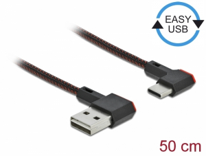 Delock EASY-USB 2.0 k&aacute;bel A-t&iacute;pus&uacute; csatlakoz&oacute;dug&oacute; - USB Type-C  csatlakoz&oacute;dug&oacute;, &iacute;velt bal / jobb, 0, (85280)