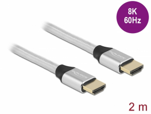 Delock Ultra nagy sebess&eacute;gű HDMI k&aacute;bel 48 Gbps 8K 60 Hz ez&uuml;st 2 m tan&uacute;s&iacute;tv&aacute;nnyal (85367)