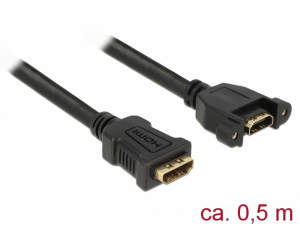 Delock Kábel, HDMI-A hüvely > HDMI-A hüvely, panelrögzítés, 4K 30 Hz 0,5 m (85465)