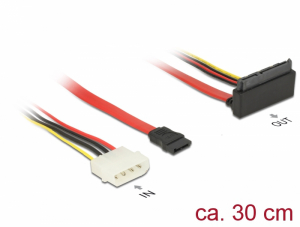 Delock SATA-kábel, 6 Gb/s, 7 tűs csatlakozóhüvely + 4 tűs Molex-csatlakozódugó > 22 tűs SATA-csatlak (85514)