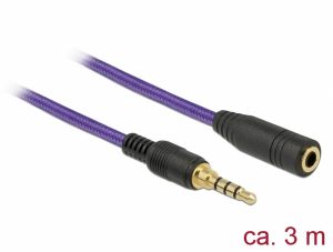 Delock Audió Sztereó Hosszabbító Kábel 3,5 mm Jack férfi / női iPhone 4 tűs 3 m lila (85625)
