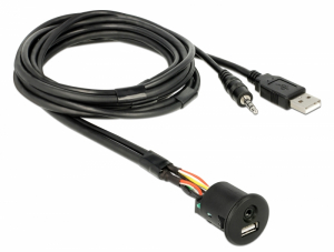 Delock kábel USB Type-A apa+3,5 mm-es 4tűs jack apa>USB Type-A anya és 3,5 mm-es, 4tűs jack anya (85718)