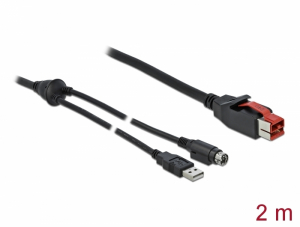 Delock PoweredUSB kábel apa 24 V > A-típusú USB apa + Mini-DIN 3 tűs apa 2 m, POS nyomtatókhoz és cs (85941)