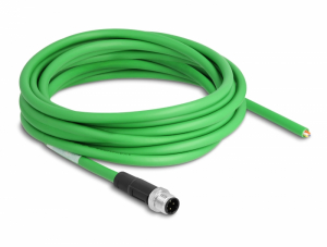 Delock H&aacute;l&oacute;zati k&aacute;bel M12 4 tűs D-k&oacute;d&uacute; csavaroz&aacute;ssal nyithat&oacute; huzalv&eacute;ggel PVC bor&iacute;t&aacute;s 5 m hossz&uacute; (87848)