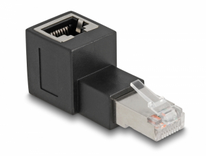 Delock RJ45 apa - RJ45 anya adapter Cat.6A 90  fokos sz&ouml;gben felfel&eacute; hajl&iacute;tva (87861)