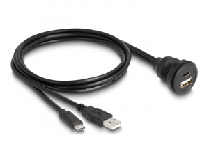 Delock USB 2.0 k&aacute;bel A-t&iacute;pus&uacute; &eacute;s USB Type-C  apa v&eacute;gződ&eacute;ssel, valamint egy A-t&iacute;pus&uacute; &eacute;s egy USB Type-C  anya be&eacute;p&iacute;tett v&eacute;gződ&eacute;ssel 1 m, fekete (88102)