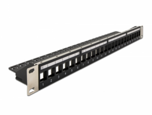 Delock 19  Keystone patchpanel terhel&eacute;smentes&iacute;tővel, 24 portos, fekete (66865)
