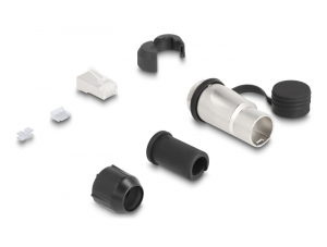 Delock RJ45 modul&aacute;ris dugasz Cat.6A &aacute;tvezető csatol&oacute;val &eacute;s v&eacute;dősapk&aacute;val (67056)