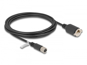 Delock M12 k&aacute;bel X-k&oacute;d&uacute; 8 tűs anya - RJ45 anya Cat.6A S/FTP install&aacute;l&aacute;s&aacute;hoz 3 m, fekete (80462)