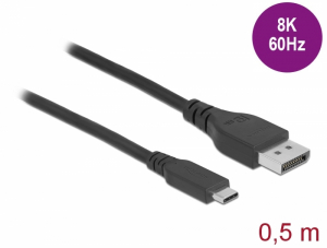Delock K&eacute;tir&aacute;ny&uacute; USB Type-C  - DisplayPort k&aacute;bel (DP Alt Mode) 8K 60 Hz 0,5 m DP 8K ellenőrz&ouml;tt (86037)