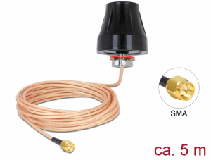 Delock LTE Antenna SMA dug&oacute; 2 dBi fix mindenir&aacute;ny&uacute; k&ouml;rk&ouml;r&ouml;s,csatlakoz&oacute; k&aacute;bellel (RG-316U 5 m)k&uuml;lt&eacute;ri (89899)