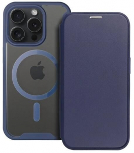 Gigapack Apple iPhone 16 Pro Max kártyazsebes sötétkék fliptok, mágneses átlátszó matt hátlappal (GP-160269)