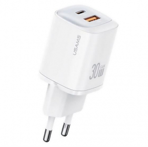 USAMS CC254 USB-A, Type-C hálózati töltő 30W fehér (CC254TC02)