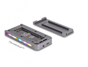 Delock USB 40 Gbps h&aacute;z for 1 db. M.2 NVMe SSD j&aacute;t&eacute;k st&iacute;lusban LED f&eacute;nnyel &eacute;s ventil&aacute;torral   szersz&aacute;m n&eacute;lk&uuml;l r&ouml;gz&iacute;thető (42025)