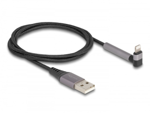 Delock Adat &eacute;s t&ouml;ltő k&aacute;bel A-t&iacute;pus&uacute; USB - Lightning  iPhone , iPad , iPod  eszk&ouml;z&ouml;kh&ouml;z hajl&iacute;tott &aacute;ll&oacute; funkci&oacute;val, fekete &eacute;s 1,5 m hossz&uacute;, Mfi (85404)