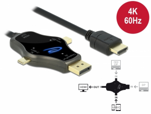 Delock 3 az 1-ben, 4K 60 Hz-s k&eacute;pernyő k&aacute;bel USB-C , DisplayPort &eacute;s mini DisplayPort bemenettel, val (85974)