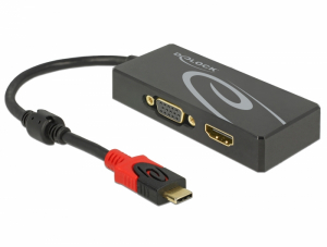Delock Elosztó USB Type-C  csatlakozóval (DP alternatív mód) > 1 db HDMI + 1 db VGA csatlakozó (87730)