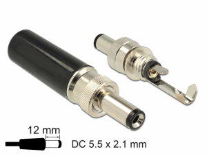 Delock DC csatlakoz&oacute; apa 5,5 x 2,1 mm dug&oacute;m&eacute;rettel &eacute;s 12,0 mm hosszal (89915)