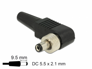 Delock DC csatlakozó apa 5,5 x 2,1 mm dugómérettel és 9,5 mm hosszal szögben (90291)