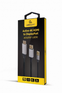 Gembird Cablexpert akt&iacute;v 4K HDMI apa - DisplayPort apa k&aacute;bel 2m fekete (A-HDMIM-DPM-01)