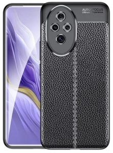 Gigapack Honor 200 varrott bőr hatású szilikon tok fekete (GP-159536)