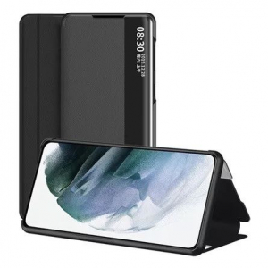 Gigapack Xiaomi Poco X5 5G bőr hatású ablakos fliptok fekete (GP-140423)