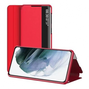 Gigapack Samsung Galaxy S23 Ultra (SM-S918) bőr hatású ablakos fliptok piros (GP-135351)