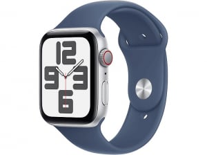 Apple Watch SE (2024) GPS + Cellular 44mm ezüst színű alumínimumtok, denimszínű sportszíj M/L (MXGQ3)