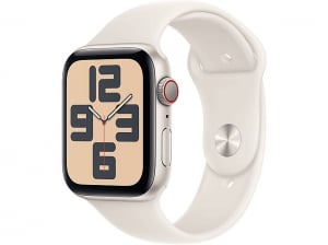 Apple Watch SE (2024) GPS + Cellular 44mm csillagfény alumínimumtok, csillagfény sportszíj M/L (MXGU3)