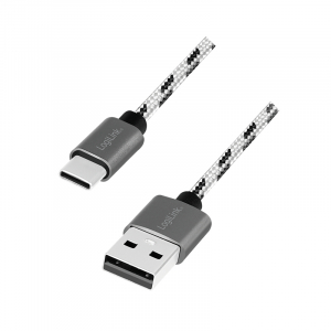 Logilink USB 2.0 Type-C k&aacute;belk&eacute;szlet, C/M-ről USB-A/M-re, alu, nejlon, feh&eacute;r/fekete (CU0201)