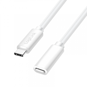 Logilink USB 2.0 Type-C kábel, C/M-USB-C/F, PD, fehér, 3 m (CU0222)