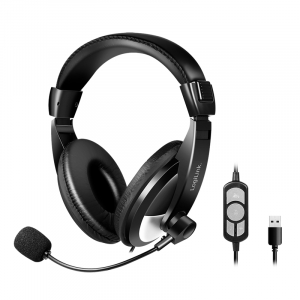 Logilink Sztereó fejhallgató vezérlővel, 1x USB-A csatlakozó, boom mikrofon, fekete (HS0019A)