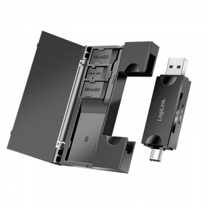 Logilink USB 3.2 Gen1 kártyaolvasó SD- és microSD-kártyákhoz, memóriakártya-tárolóval (CR0049)