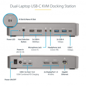 Startech.com KVM dokkol&oacute; 2PC (129UE-USBC-KVM-DOCK)