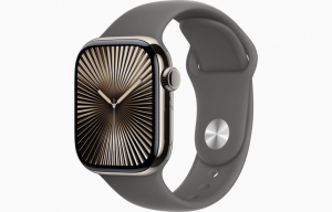 Apple Watch Series 10 (GPS + Cellular) 42mm natúr titántok, kőszürke sportszíj M/L méret (MWXE3QF/A)