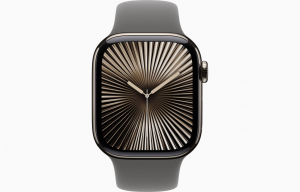 Apple Watch Series 10 (GPS + Cellular) 42mm natúr titántok, kőszürke sportszíj M/L méret (MWXE3QF/A)